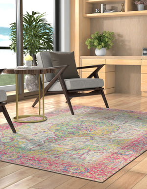 Ivory Pink 9' x 12' Chenille Jute Rectangle Area Rug Vintage Distressed Boho All Natural Eco-Friendly Sustainable Carpet for Living Dining Office Dorm Rooms for Sale at Rug Engine