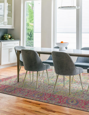 Ivory Pink 4' 1 x 6' 1 Chenille Jute Rectangle Area Rug Vintage Distressed Boho All Natural Eco-Friendly Sustainable Carpet for Living Dining Office Dorm Rooms for Sale at Rug Engine