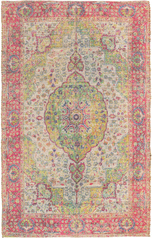 Ivory Pink 5' 3 x 8' Chenille Jute Rectangle Area Rug Vintage Distressed Boho All Natural Eco-Friendly Sustainable Carpet for Living Dining Office Dorm Rooms for Sale at Rug Engine