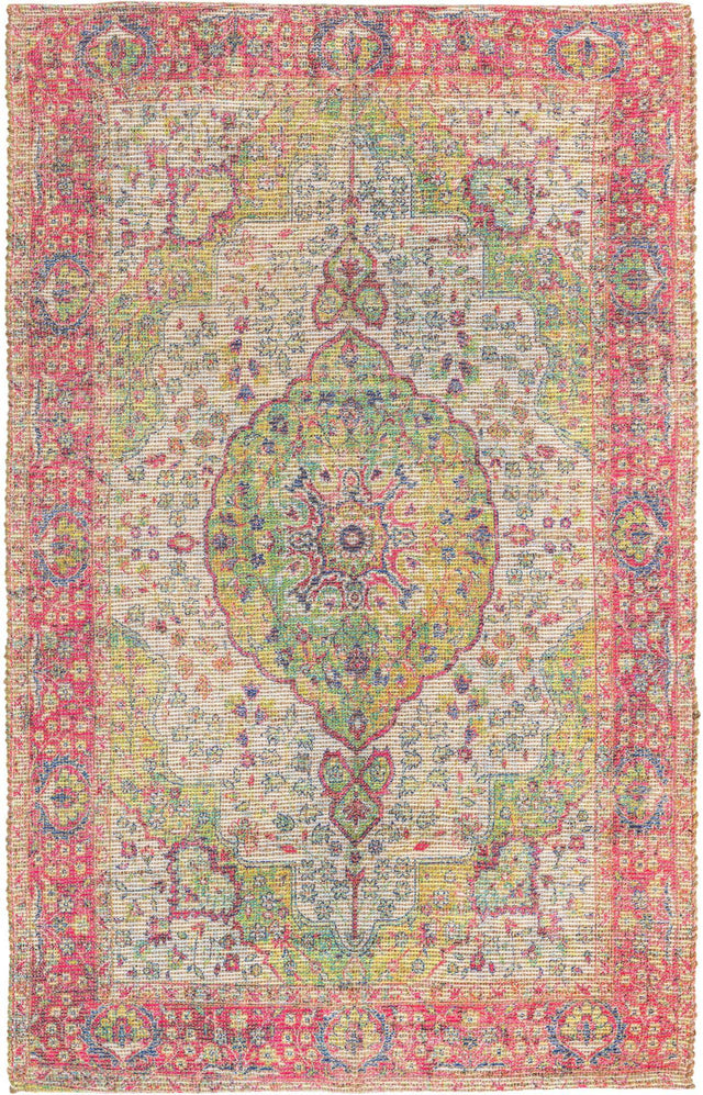 Ivory Pink 5' 3 x 8' Chenille Jute Rectangle Area Rug Vintage Distressed Boho All Natural Eco-Friendly Sustainable Carpet for Living Dining Office Dorm Rooms for Sale at Rug Engine