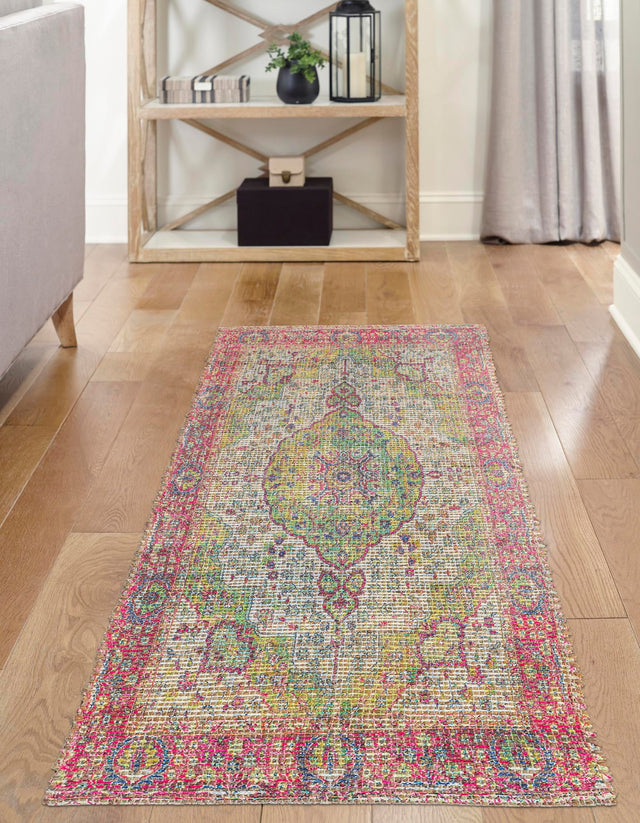 Ivory Pink 2' 2 x 6' 1 Chenille Jute Runner Area Rug Vintage Distressed Boho All Natural Eco-Friendly Sustainable Carpet for Living Dining Office Dorm Rooms for Sale at Rug Engine