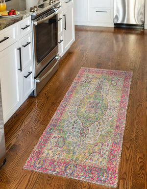 Ivory Pink 2' 2 x 8' Chenille Jute Runner Area Rug Vintage Distressed Boho All Natural Eco-Friendly Sustainable Carpet for Living Dining Office Dorm Rooms for Sale at Rug Engine