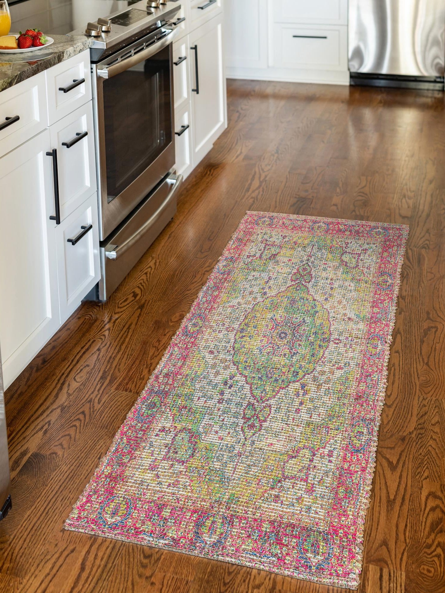 Ivory Pink 2' 2 x 6' 1 Chenille Jute Runner Area Rug Vintage Distressed Boho All Natural Eco-Friendly Sustainable Carpet for Living Dining Office Dorm Rooms for Sale at Rug Engine