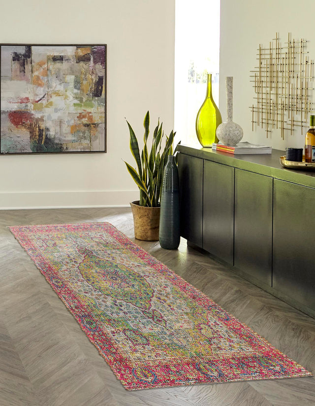 Ivory Pink 2' 2 x 8' Chenille Jute Runner Area Rug Vintage Distressed Boho All Natural Eco-Friendly Sustainable Carpet for Living Dining Office Dorm Rooms for Sale at Rug Engine