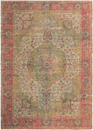 Ivory Pink 6' 1 x 9' Chenille Jute Rectangle Area Rug Vintage Distressed Boho All Natural Eco-Friendly Sustainable Carpet for Living Dining Office Dorm Rooms for Sale at Rug Engine