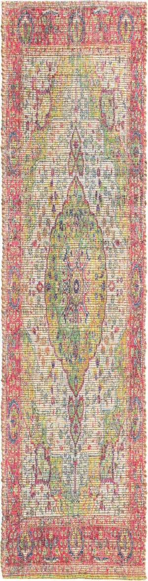 Ivory Pink 2' 2 x 8' Chenille Jute Runner Area Rug Vintage Distressed Boho All Natural Eco-Friendly Sustainable Carpet for Living Dining Office Dorm Rooms for Sale at Rug Engine