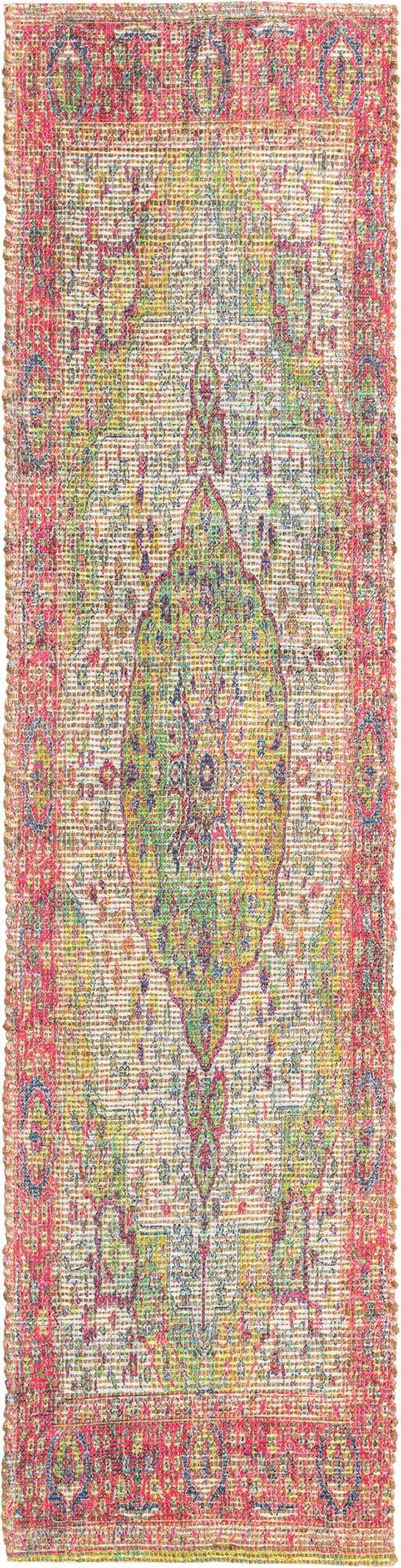 Ivory Pink 2' 2 x 8' Chenille Jute Runner Area Rug Vintage Distressed Boho All Natural Eco-Friendly Sustainable Carpet for Living Dining Office Dorm Rooms for Sale at Rug Engine