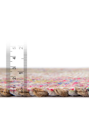 Ivory Pink 7' 10 x 7' 10 Chenille Jute Square Area Rug Vintage Distressed Boho All Natural Eco-Friendly Sustainable Carpet for Living Dining Office Dorm Rooms for Sale at Rug Engine