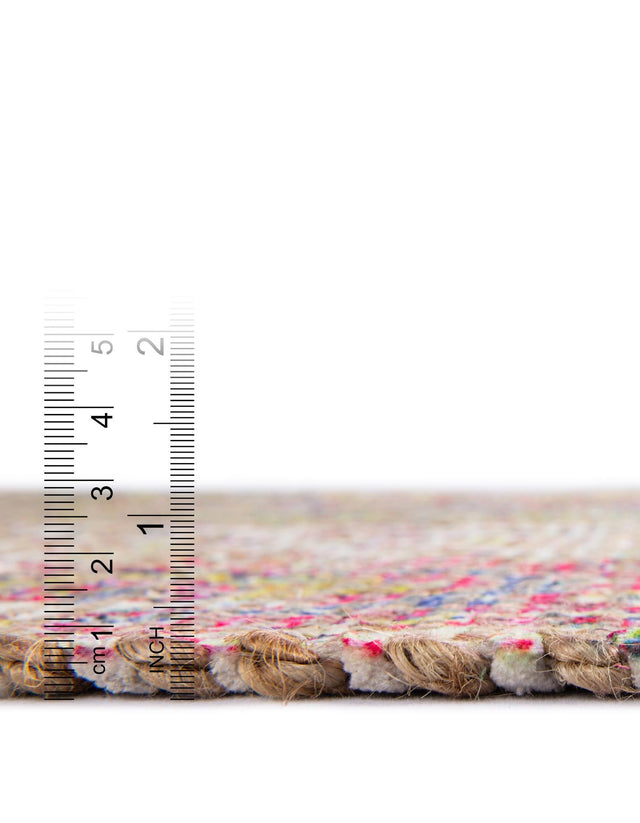 Ivory Pink 7' 10 x 7' 10 Chenille Jute Square Area Rug Vintage Distressed Boho All Natural Eco-Friendly Sustainable Carpet for Living Dining Office Dorm Rooms for Sale at Rug Engine
