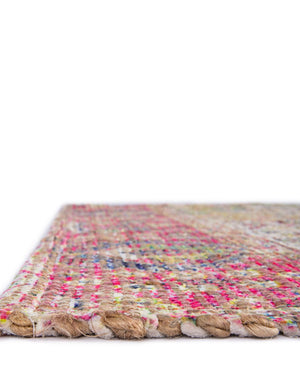 Ivory Pink 7' 10 x 7' 10 Chenille Jute Square Area Rug Vintage Distressed Boho All Natural Eco-Friendly Sustainable Carpet for Living Dining Office Dorm Rooms for Sale at Rug Engine