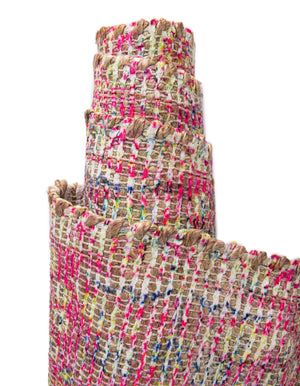 Ivory Pink 7' 10 x 7' 10 Chenille Jute Square Area Rug Vintage Distressed Boho All Natural Eco-Friendly Sustainable Carpet for Living Dining Office Dorm Rooms for Sale at Rug Engine