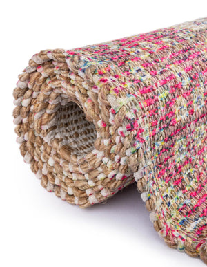 Ivory Pink 7' 10 x 7' 10 Chenille Jute Square Area Rug Vintage Distressed Boho All Natural Eco-Friendly Sustainable Carpet for Living Dining Office Dorm Rooms for Sale at Rug Engine