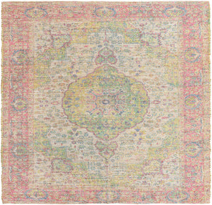 Ivory Pink 7' 10 x 7' 10 Chenille Jute Square Area Rug Vintage Distressed Boho All Natural Eco-Friendly Sustainable Carpet for Living Dining Office Dorm Rooms for Sale at Rug Engine