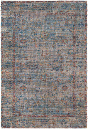 Teal blue 4' 1 x 6' 1 Chenille Jute Rectangle Area Rug Vintage Distressed Boho All Natural Eco-Friendly Sustainable Carpet for Living Dining Office Dorm Rooms for Sale at Rug Engine