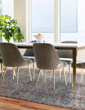 Teal blue 5' 3 x 8' Chenille Jute Rectangle Area Rug Vintage Distressed Boho All Natural Eco-Friendly Sustainable Carpet for Living Dining Office Dorm Rooms for Sale at Rug Engine