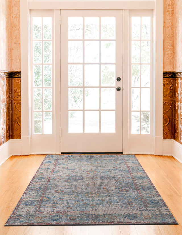 Teal blue 2' x 3' 1 Chenille Jute Rectangle Area Rug Vintage Distressed Boho All Natural Eco-Friendly Sustainable Carpet for Living Dining Office Dorm Rooms for Sale at Rug Engine