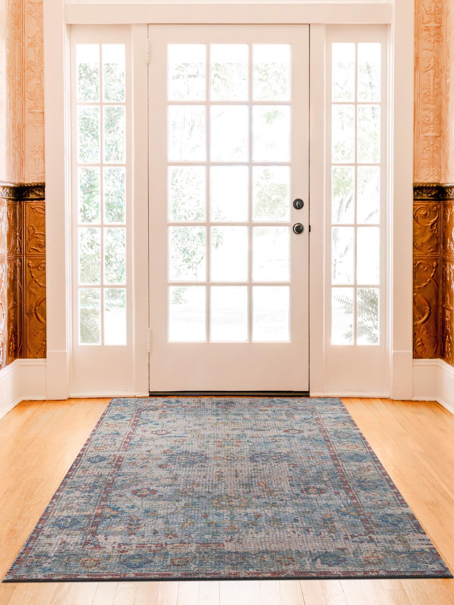 Teal blue 9' x 12' Chenille Jute Rectangle Area Rug Vintage Distressed Boho All Natural Eco-Friendly Sustainable Carpet for Living Dining Office Dorm Rooms for Sale at Rug Engine