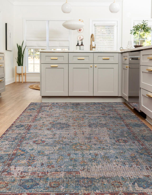 Teal blue 7' 10 x 10' Chenille Jute Rectangle Area Rug Vintage Distressed Boho All Natural Eco-Friendly Sustainable Carpet for Living Dining Office Dorm Rooms for Sale at Rug Engine