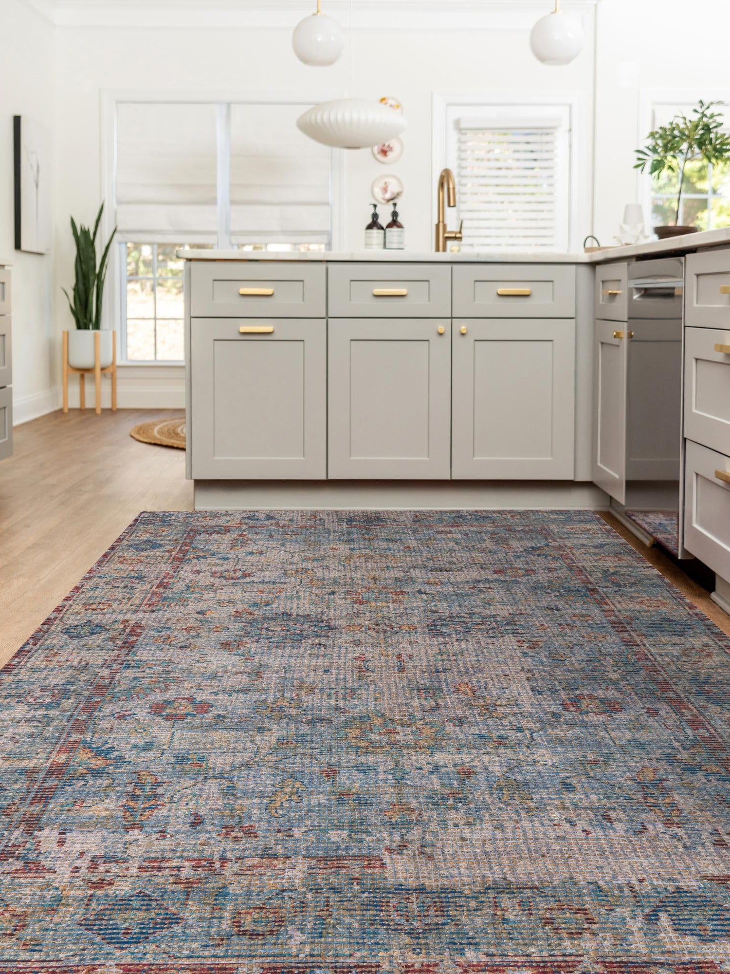 Teal blue 5' 3 x 8' Chenille Jute Rectangle Area Rug Vintage Distressed Boho All Natural Eco-Friendly Sustainable Carpet for Living Dining Office Dorm Rooms for Sale at Rug Engine