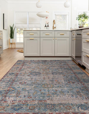 Teal blue 5' 3 x 8' Chenille Jute Rectangle Area Rug Vintage Distressed Boho All Natural Eco-Friendly Sustainable Carpet for Living Dining Office Dorm Rooms for Sale at Rug Engine