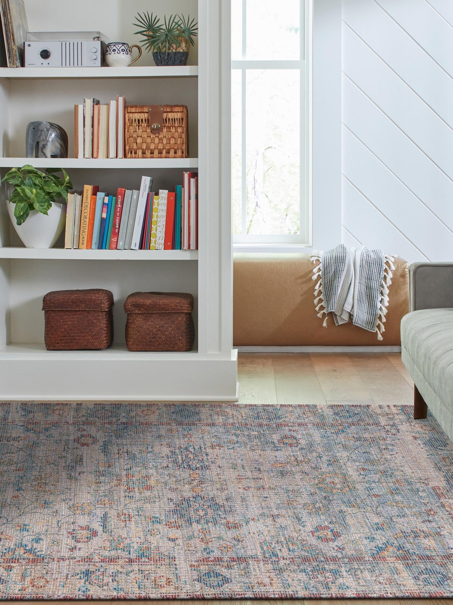 Teal blue 9' x 12' Chenille Jute Rectangle Area Rug Vintage Distressed Boho All Natural Eco-Friendly Sustainable Carpet for Living Dining Office Dorm Rooms for Sale at Rug Engine