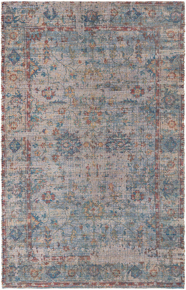 Teal blue 5' 3 x 8' Chenille Jute Rectangle Area Rug Vintage Distressed Boho All Natural Eco-Friendly Sustainable Carpet for Living Dining Office Dorm Rooms for Sale at Rug Engine
