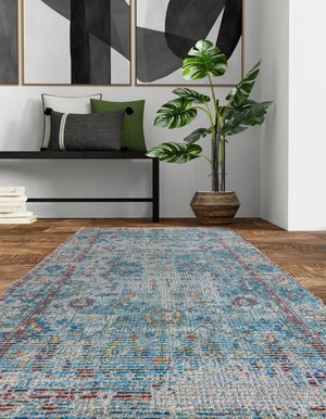 Teal blue 2' 2 x 8' Chenille Jute Runner Area Rug Vintage Distressed Boho All Natural Eco-Friendly Sustainable Carpet for Living Dining Office Dorm Rooms for Sale at Rug Engine