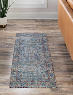 Teal blue 2' 2 x 8' Chenille Jute Runner Area Rug Vintage Distressed Boho All Natural Eco-Friendly Sustainable Carpet for Living Dining Office Dorm Rooms for Sale at Rug Engine