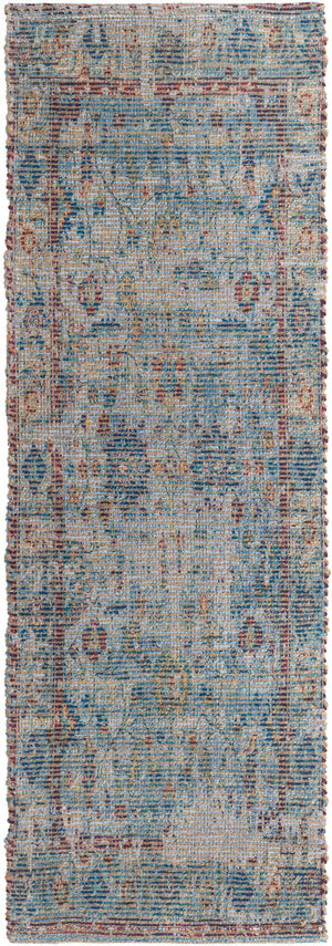Teal blue 2' 2 x 6' 1 Chenille Jute Runner Area Rug Vintage Distressed Boho All Natural Eco-Friendly Sustainable Carpet for Living Dining Office Dorm Rooms for Sale at Rug Engine