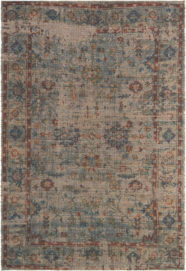 Teal blue 6' 1 x 9' Chenille Jute Rectangle Area Rug Vintage Distressed Boho All Natural Eco-Friendly Sustainable Carpet for Living Dining Office Dorm Rooms for Sale at Rug Engine