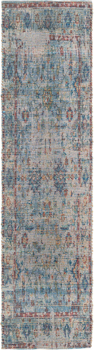 Teal blue 2' 2 x 8' Chenille Jute Runner Area Rug Vintage Distressed Boho All Natural Eco-Friendly Sustainable Carpet for Living Dining Office Dorm Rooms for Sale at Rug Engine