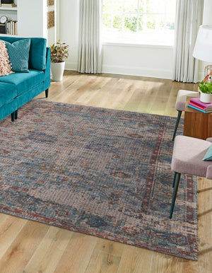 Teal blue 7' 10 x 7' 10 Chenille Jute Square Area Rug Vintage Distressed Boho All Natural Eco-Friendly Sustainable Carpet for Living Dining Office Dorm Rooms for Sale at Rug Engine