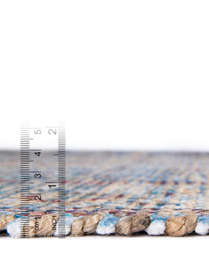 Teal blue 7' 10 x 7' 10 Chenille Jute Square Area Rug Vintage Distressed Boho All Natural Eco-Friendly Sustainable Carpet for Living Dining Office Dorm Rooms for Sale at Rug Engine
