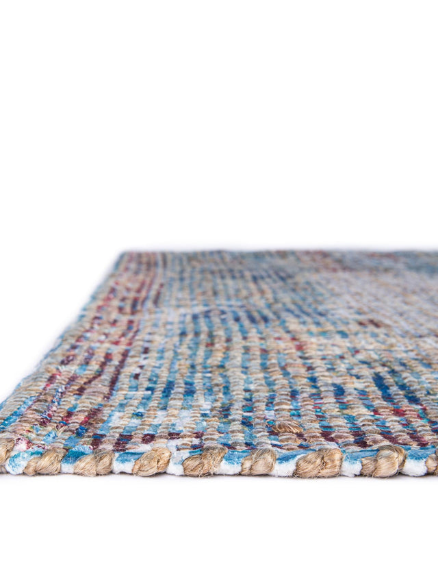 Teal blue 7' 10 x 7' 10 Chenille Jute Square Area Rug Vintage Distressed Boho All Natural Eco-Friendly Sustainable Carpet for Living Dining Office Dorm Rooms for Sale at Rug Engine