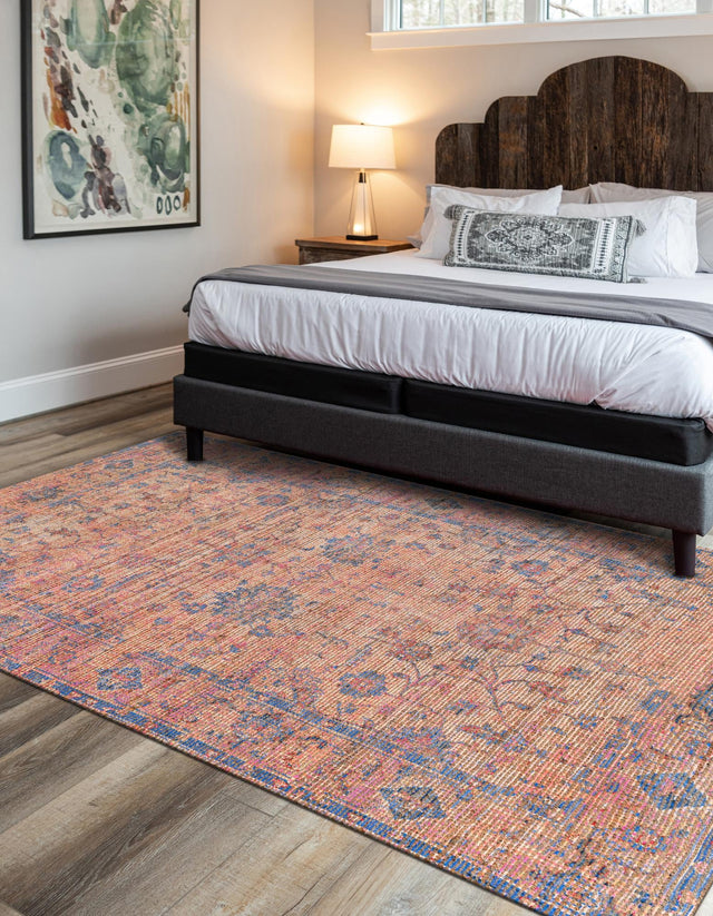 Peach pink 2' x 3' 1 Chenille Jute Rectangle Area Rug Vintage Distressed Boho All Natural Eco-Friendly Sustainable Carpet for Living Dining Office Dorm Rooms for Sale at Rug Engine