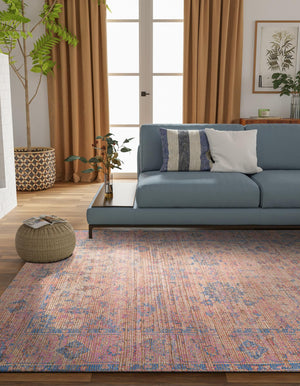 Peach pink 5' 3 x 8' Chenille Jute Rectangle Area Rug Vintage Distressed Boho All Natural Eco-Friendly Sustainable Carpet for Living Dining Office Dorm Rooms for Sale at Rug Engine