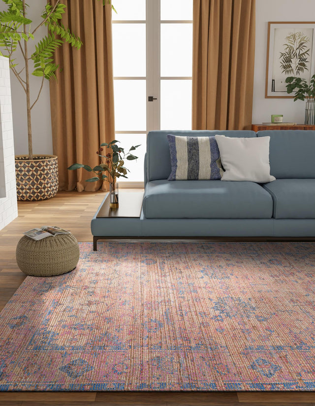 Peach pink 5' 3 x 8' Chenille Jute Rectangle Area Rug Vintage Distressed Boho All Natural Eco-Friendly Sustainable Carpet for Living Dining Office Dorm Rooms for Sale at Rug Engine