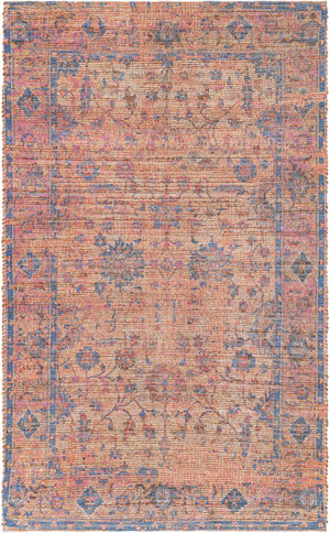 Peach pink 5' 3 x 8' Chenille Jute Rectangle Area Rug Vintage Distressed Boho All Natural Eco-Friendly Sustainable Carpet for Living Dining Office Dorm Rooms for Sale at Rug Engine