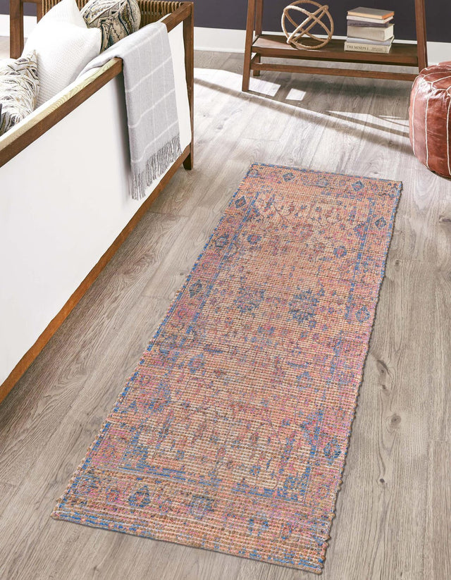 Peach pink 2' 2 x 6' 1 Chenille Jute Runner Area Rug Vintage Distressed Boho All Natural Eco-Friendly Sustainable Carpet for Living Dining Office Dorm Rooms for Sale at Rug Engine