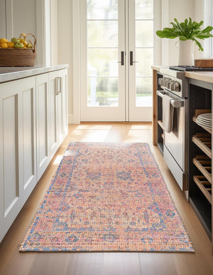 Peach pink 2' 2 x 6' 1 Chenille Jute Runner Area Rug Vintage Distressed Boho All Natural Eco-Friendly Sustainable Carpet for Living Dining Office Dorm Rooms for Sale at Rug Engine