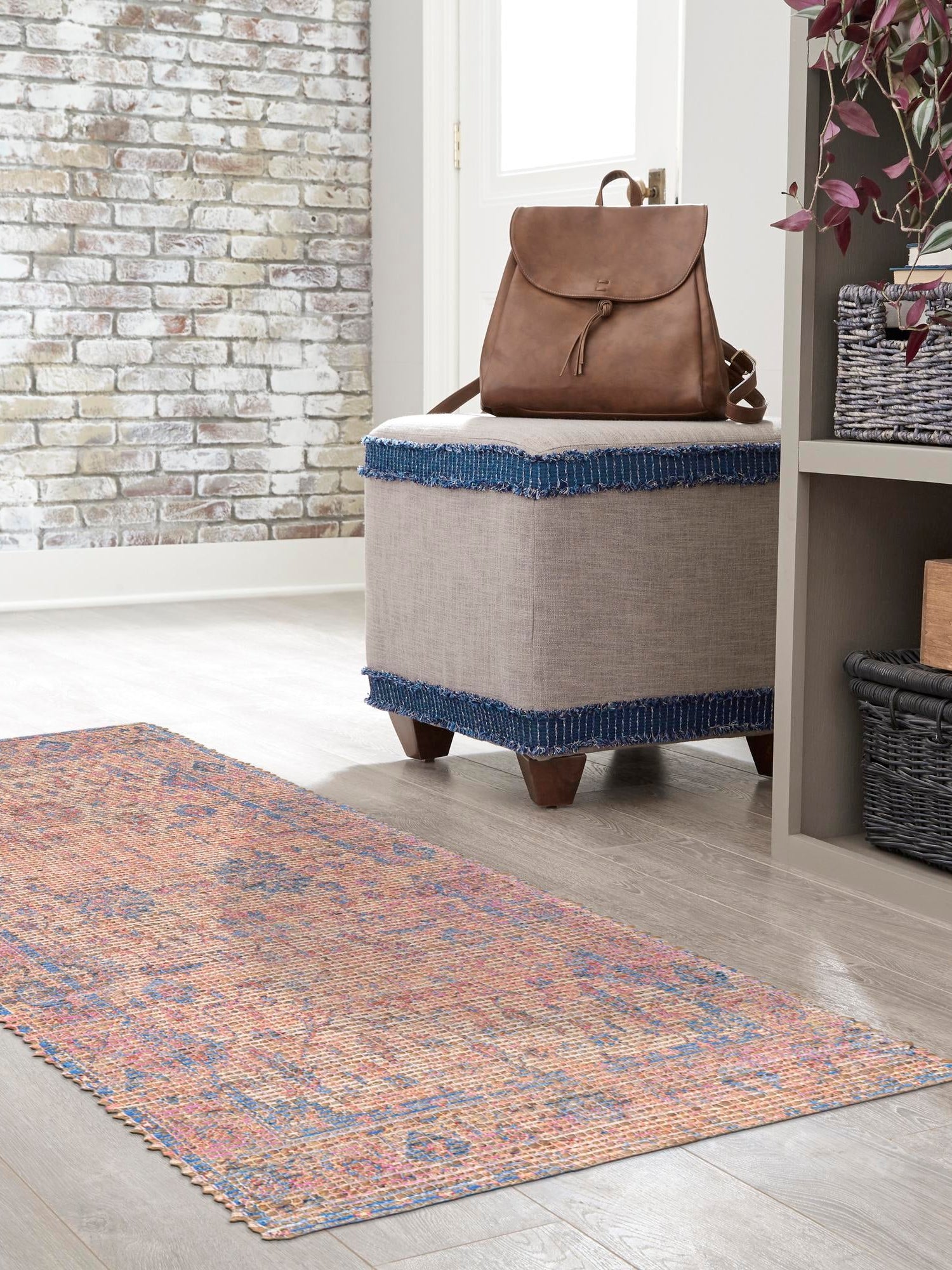 Peach pink 2' 2 x 6' 1 Chenille Jute Runner Area Rug Vintage Distressed Boho All Natural Eco-Friendly Sustainable Carpet for Living Dining Office Dorm Rooms for Sale at Rug Engine