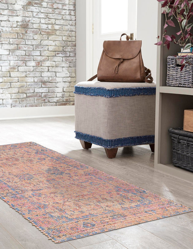 Peach pink 2' 2 x 6' 1 Chenille Jute Runner Area Rug Vintage Distressed Boho All Natural Eco-Friendly Sustainable Carpet for Living Dining Office Dorm Rooms for Sale at Rug Engine