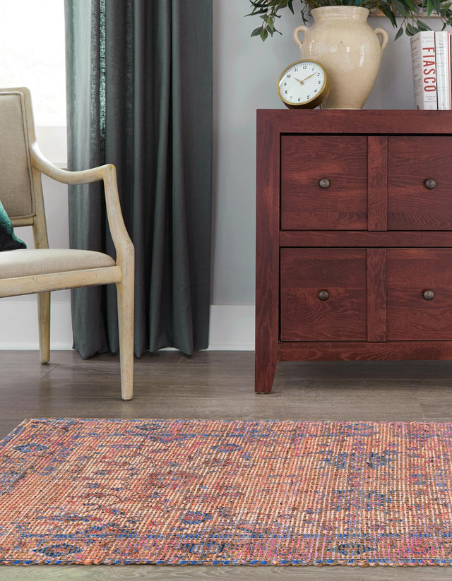 Peach pink 2' 2 x 6' 1 Chenille Jute Runner Area Rug Vintage Distressed Boho All Natural Eco-Friendly Sustainable Carpet for Living Dining Office Dorm Rooms for Sale at Rug Engine