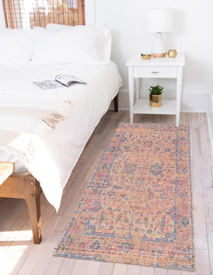 Peach pink 2' 2 x 8' Chenille Jute Runner Area Rug Vintage Distressed Boho All Natural Eco-Friendly Sustainable Carpet for Living Dining Office Dorm Rooms for Sale at Rug Engine