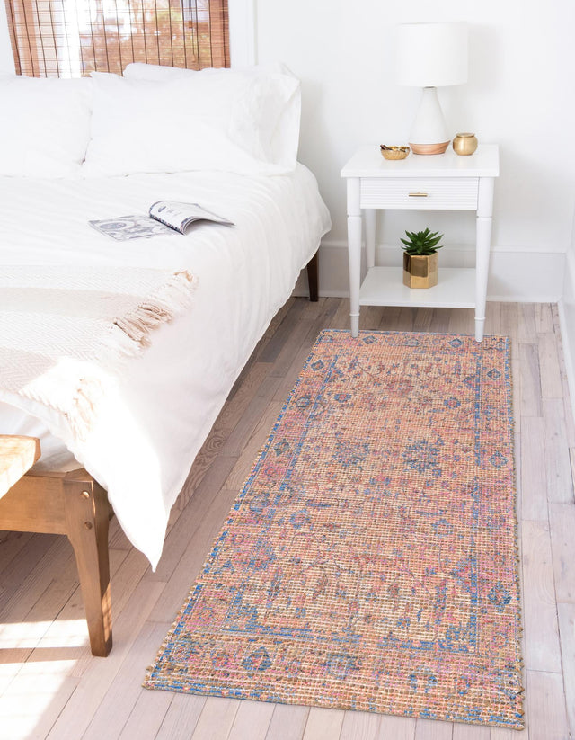 Peach pink 2' 2 x 8' Chenille Jute Runner Area Rug Vintage Distressed Boho All Natural Eco-Friendly Sustainable Carpet for Living Dining Office Dorm Rooms for Sale at Rug Engine