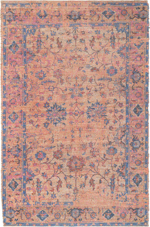 Peach pink 6' 1 x 9' Chenille Jute Rectangle Area Rug Vintage Distressed Boho All Natural Eco-Friendly Sustainable Carpet for Living Dining Office Dorm Rooms for Sale at Rug Engine