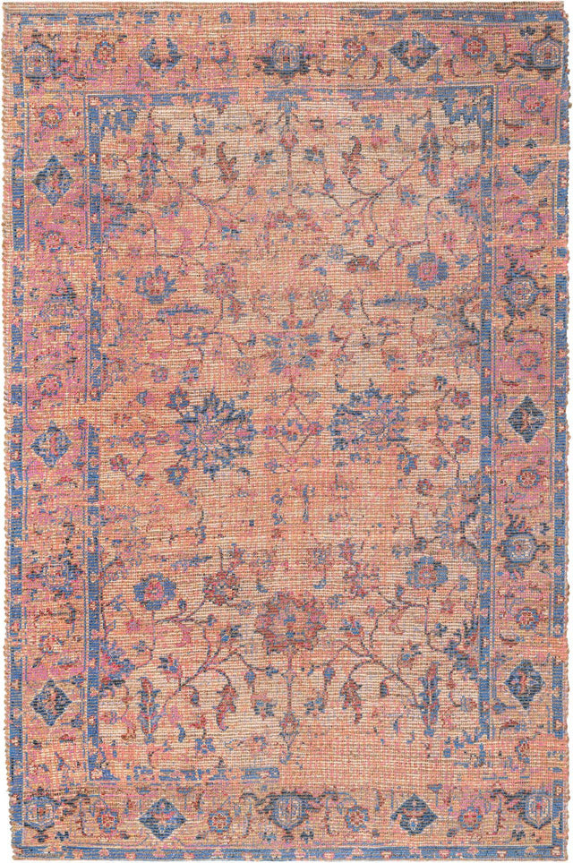Peach pink 6' 1 x 9' Chenille Jute Rectangle Area Rug Vintage Distressed Boho All Natural Eco-Friendly Sustainable Carpet for Living Dining Office Dorm Rooms for Sale at Rug Engine