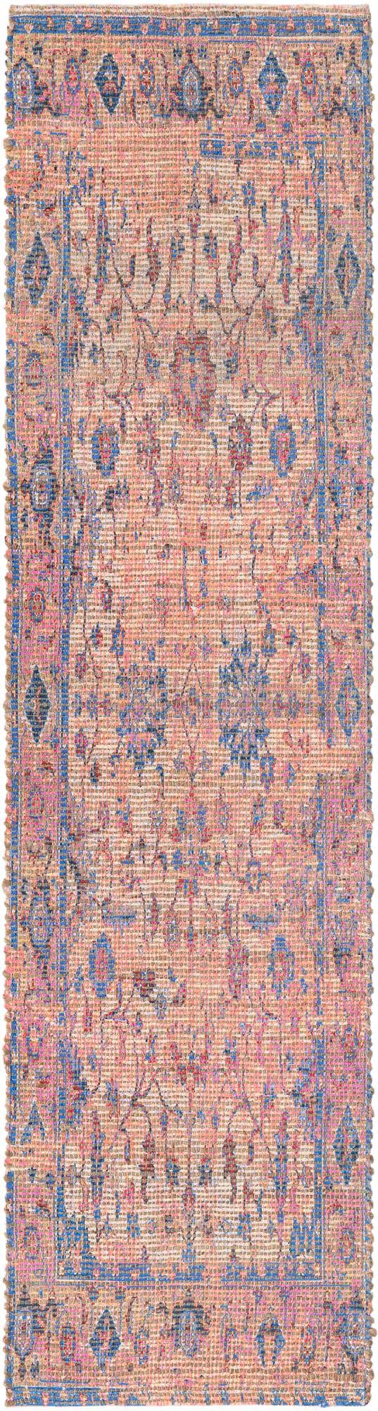 Peach pink 2' 2 x 8' Chenille Jute Runner Area Rug Vintage Distressed Boho All Natural Eco-Friendly Sustainable Carpet for Living Dining Office Dorm Rooms for Sale at Rug Engine