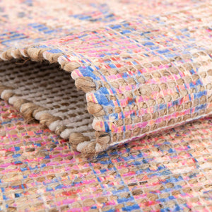 Peach pink 7' 10 x 7' 10 Chenille Jute Square Area Rug Vintage Distressed Boho All Natural Eco-Friendly Sustainable Carpet for Living Dining Office Dorm Rooms for Sale at Rug Engine