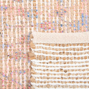 Peach pink 7' 10 x 7' 10 Chenille Jute Square Area Rug Vintage Distressed Boho All Natural Eco-Friendly Sustainable Carpet for Living Dining Office Dorm Rooms for Sale at Rug Engine